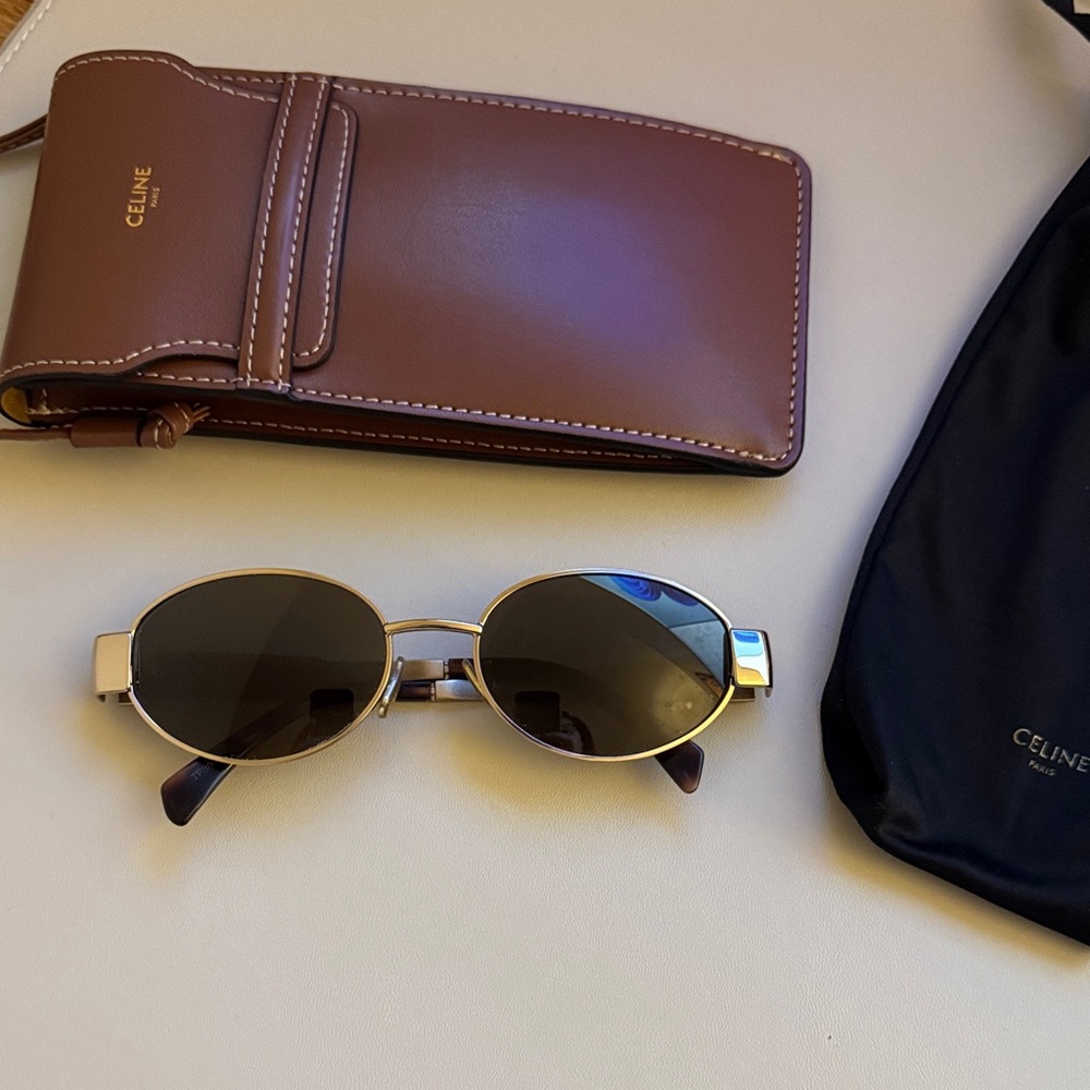 Celine Triumph Metal Sunglasses in Rose Gold and Brown with Leather Case